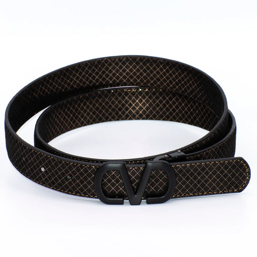 Men's Black With Gold Stitch Belt Buckle