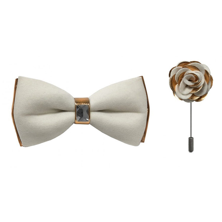 Rose Gold Two-Toned Velvet Bow Tie and Lapel Pin
