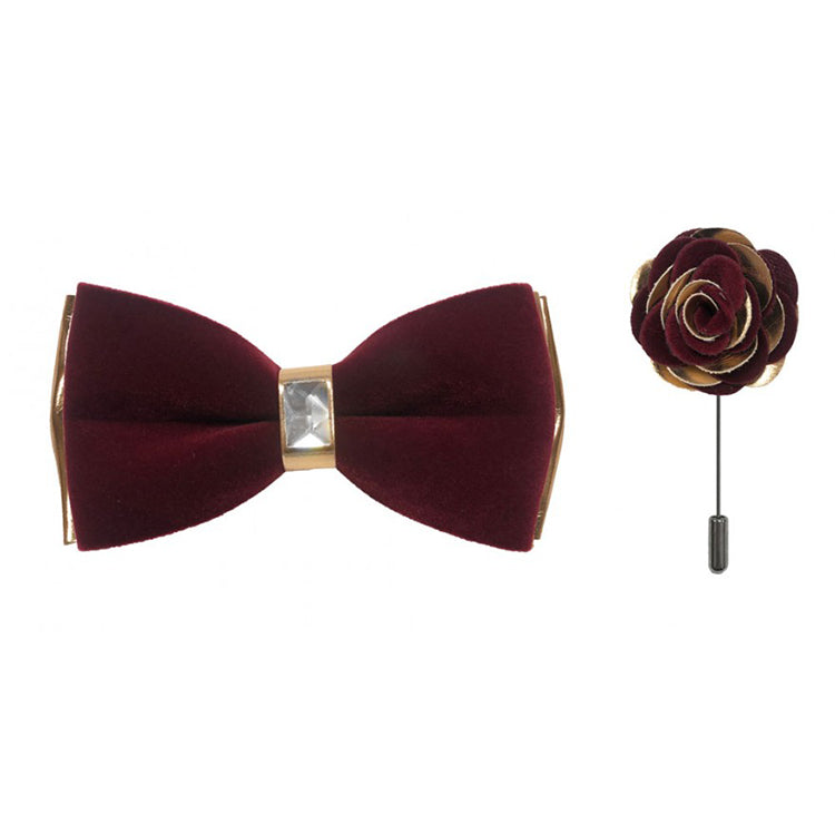 Rose Gold Two-Toned Velvet Bow Tie and Lapel Pin