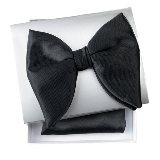 Men's Black Butterfly Bowtie And Handkerchief