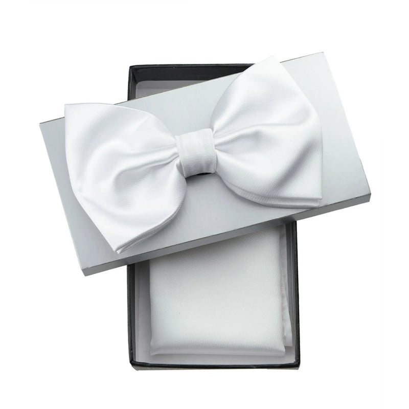 White Solid Pre-Tie Satin Bow Tie