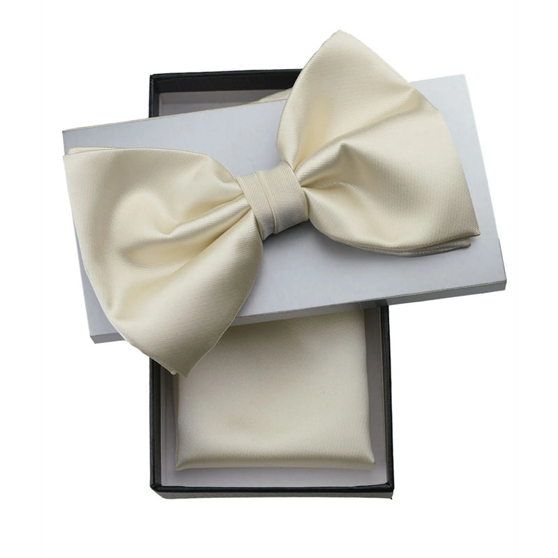 Cream Solid Pre-Tie Satin Bow Tie
