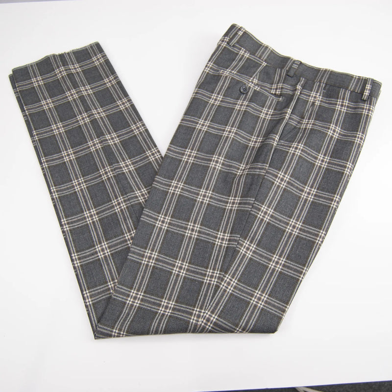 Gray Designer Velvet 3-Piece Slim-Fit Tuxedo with Plaid