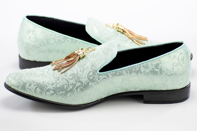 Men's Mint Green Slip-On Dress Loafer With Gold Tassels