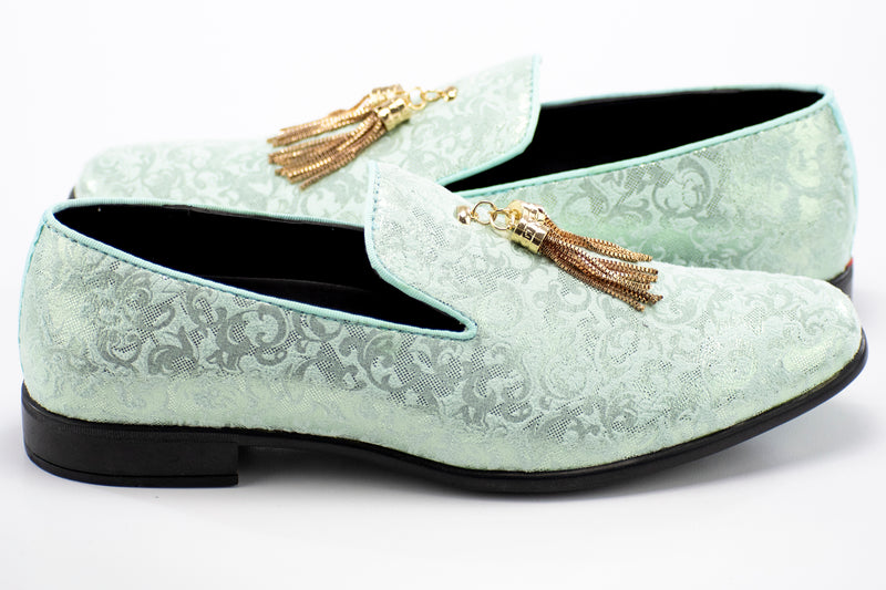 Men's Mint Green Slip-On Dress Loafer With Gold Tassels