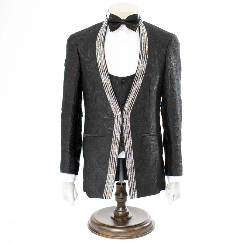 Men's Black 3-Piece Tuxedo With Rhinestones