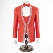 Men's Red 3-Piece Tuxedo With Rhinestones