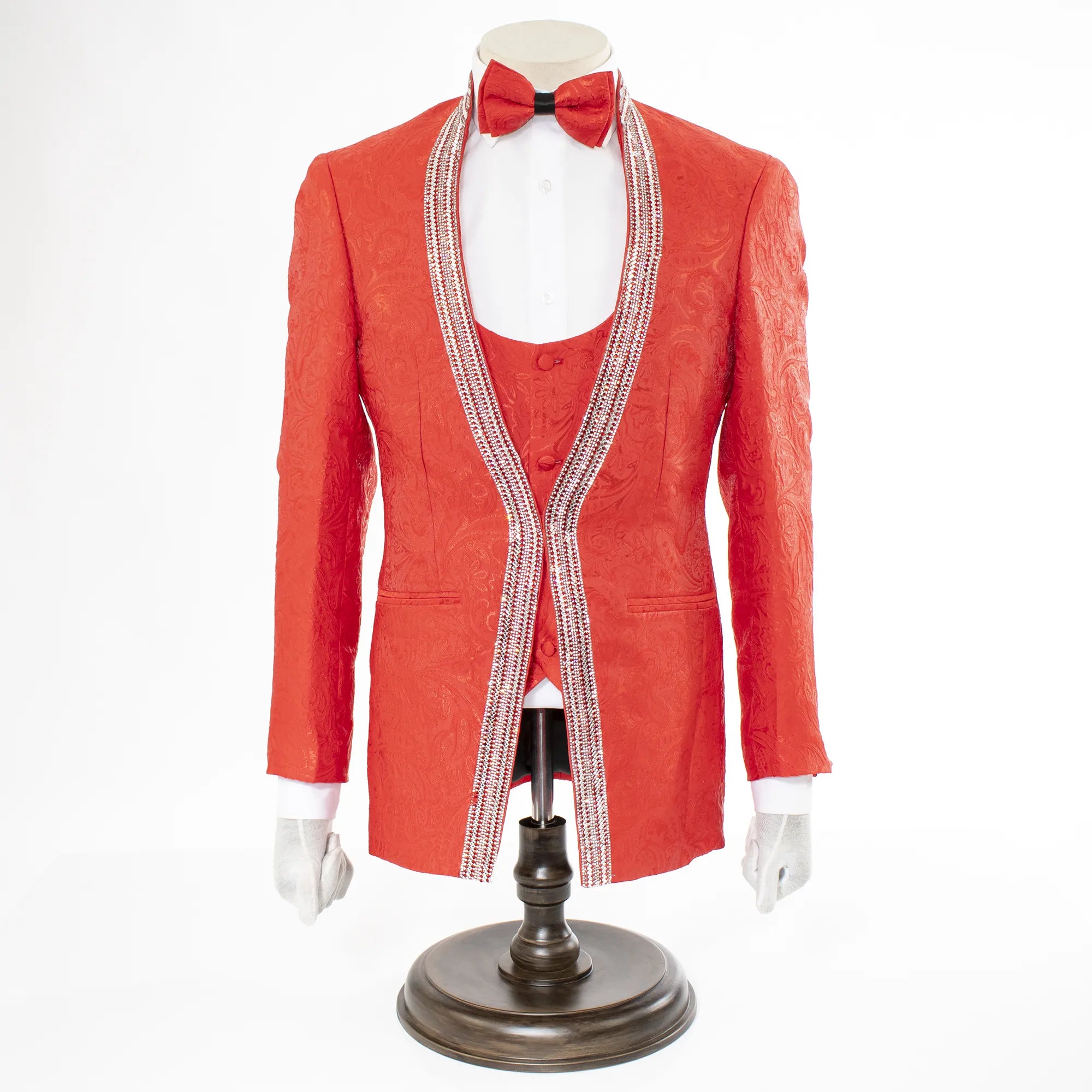 Men's Red 3-Piece Tuxedo With Rhinestones