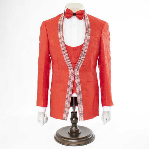 Men's Red 3-Piece Tuxedo With Rhinestones