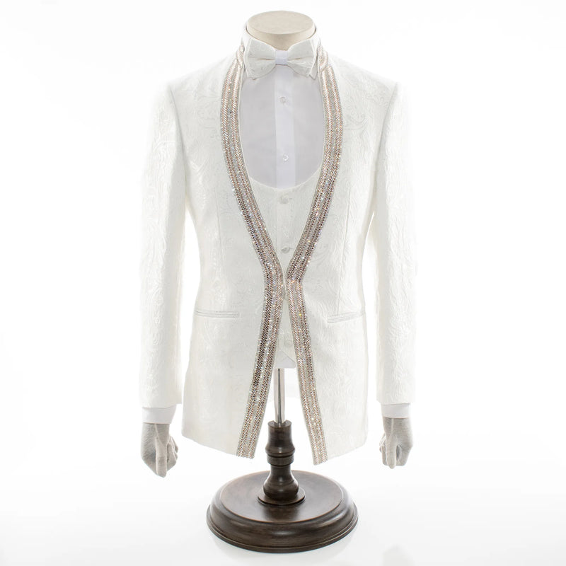 Men's White 3-Piece Tuxedo With Rhinestones
