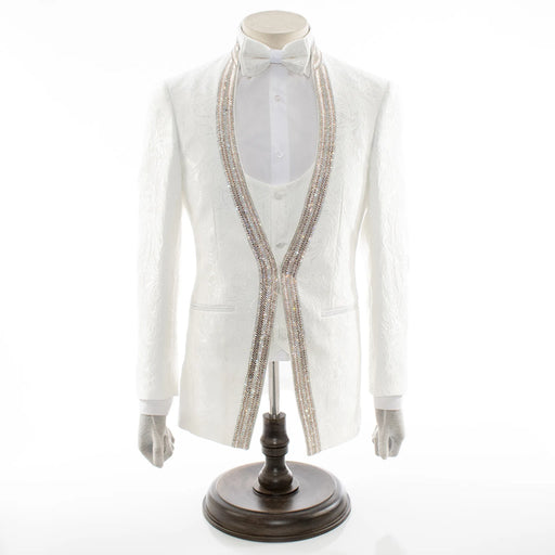 Men's White 3-Piece Tuxedo With Rhinestones