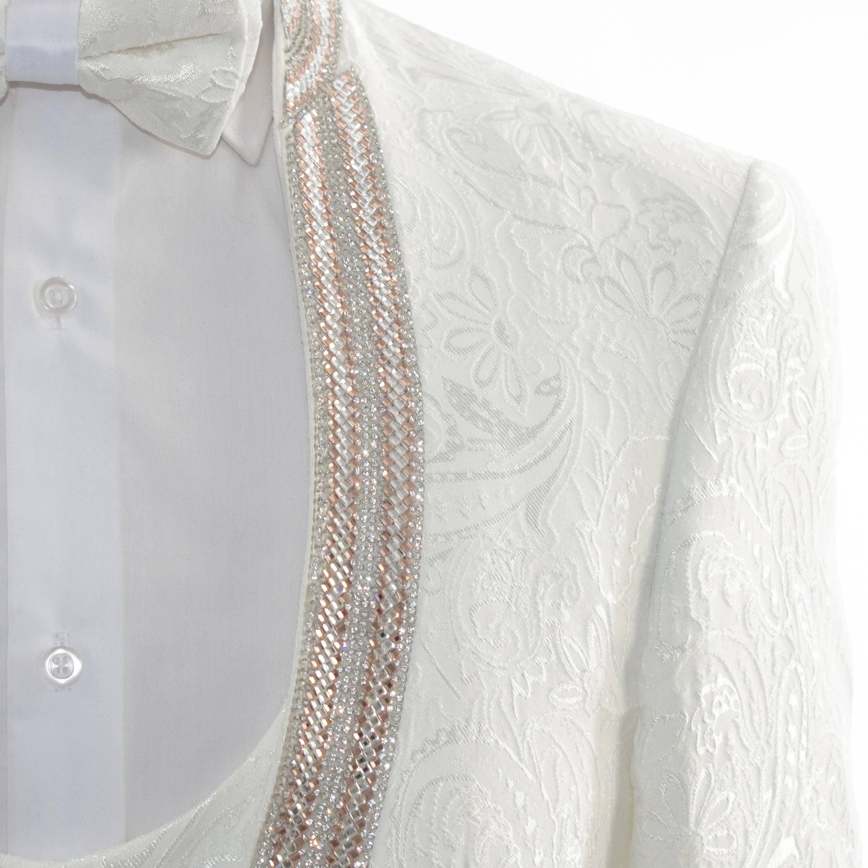 Men's White 3-Piece Tuxedo With Rhinestones