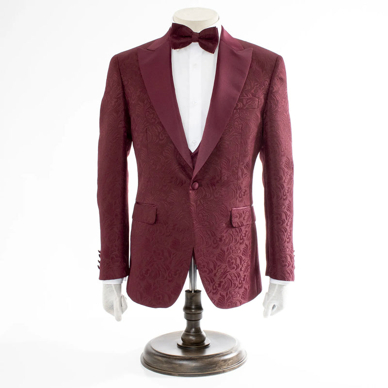 Men's Burgundy 3-Piece Tuxedo