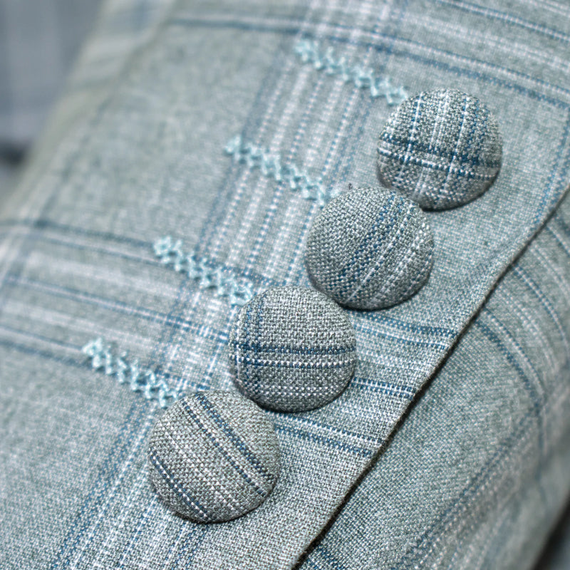 Men's Green Plaid 3-Piece Modern-Fit Suit Cuffs