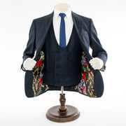 Men's Navy Blue Plaid 3-Piece Modern-Fit Suit And Double Breasted Vest