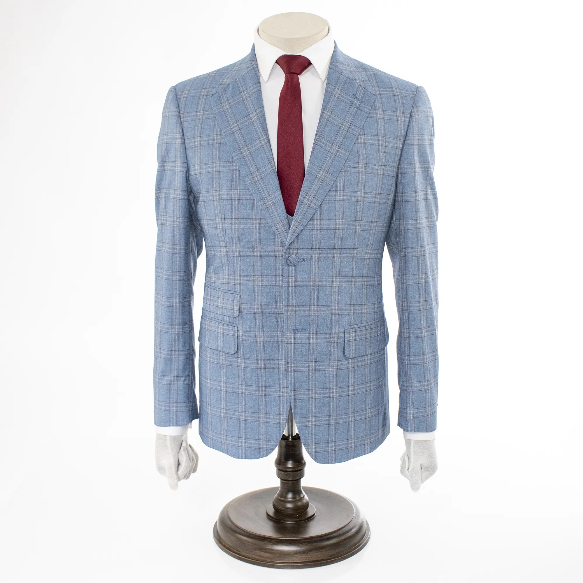 Men's Teal Blue Plaid 3-Piece Modern-Fit Suit
