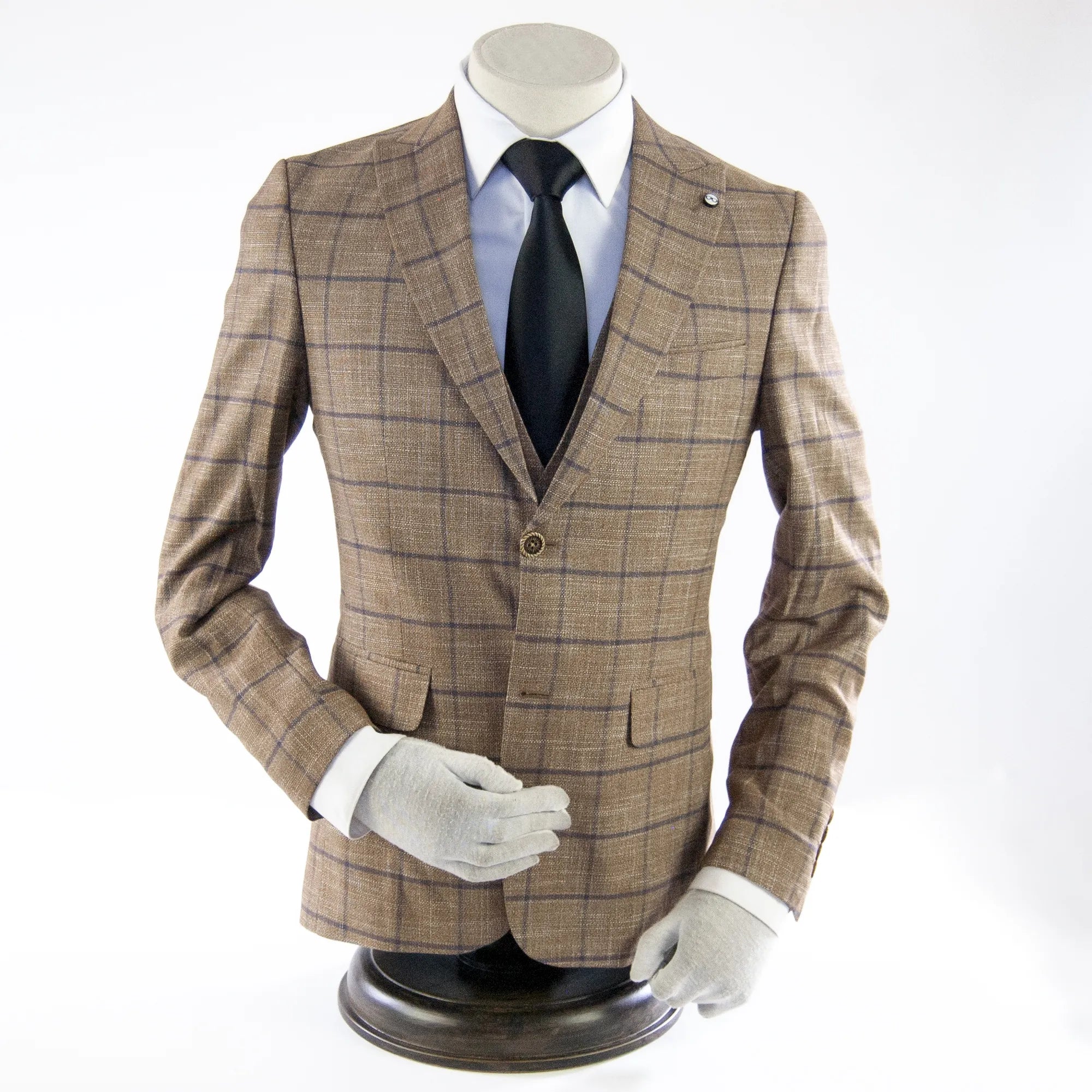 Brown Checked Designer 3-Piece Suit