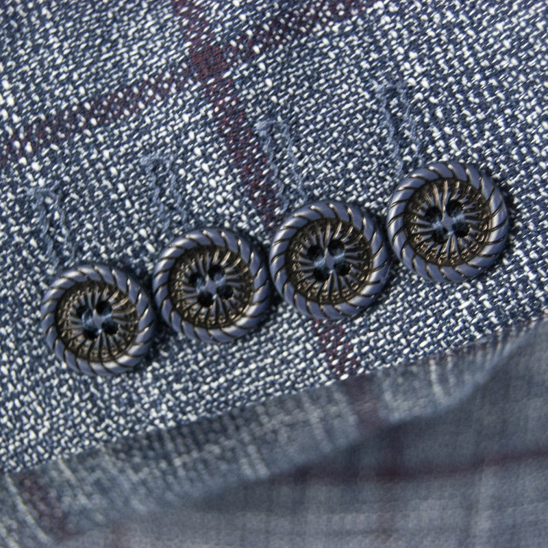 Blue and Burgundy Checked Designer 3-Piece Suit