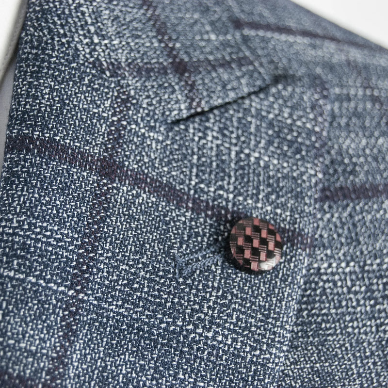 Blue and Burgundy Checked Designer 3-Piece Suit