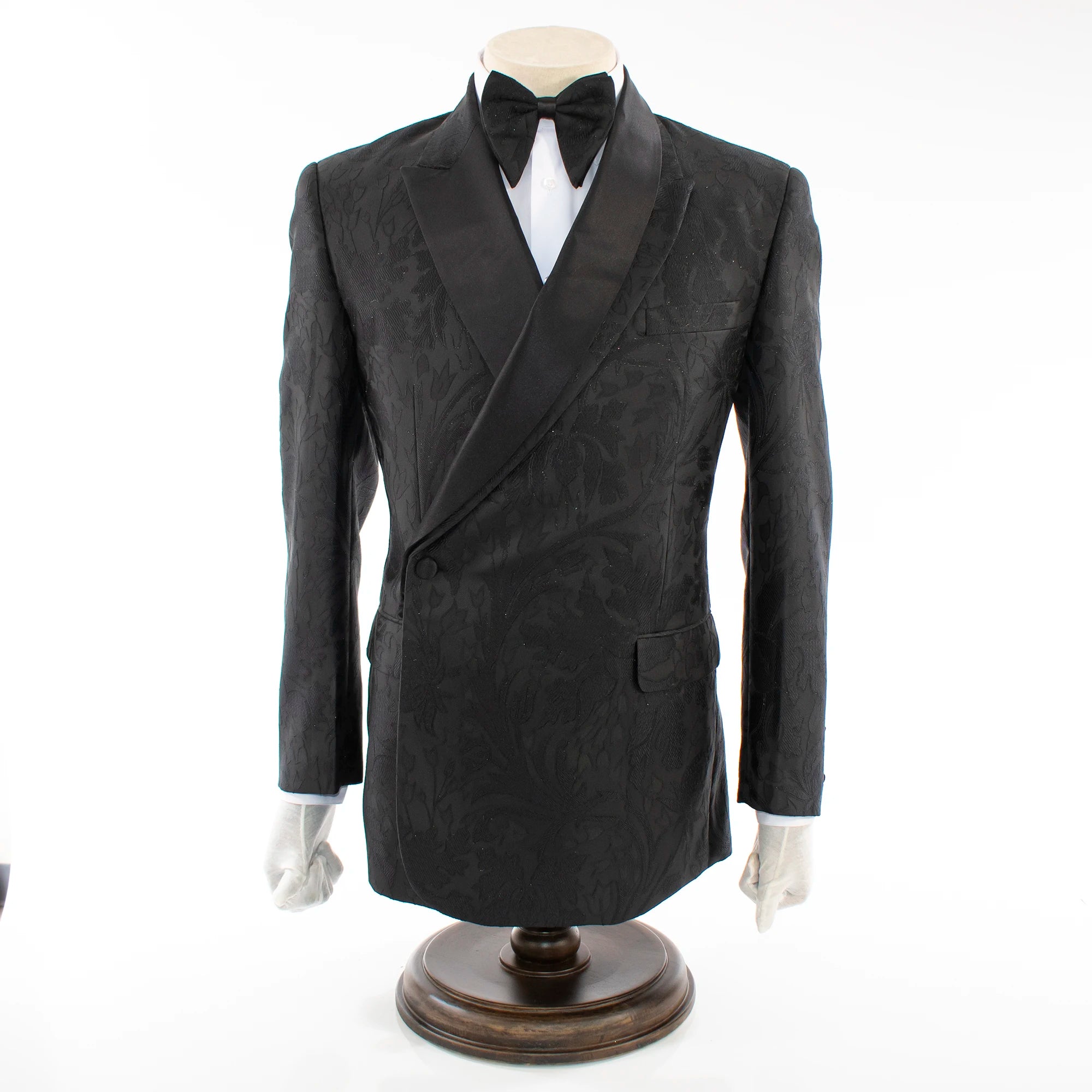 Men's Black Floral 3-Piece Slim-Fit Tuxedo With Satin Lapel
