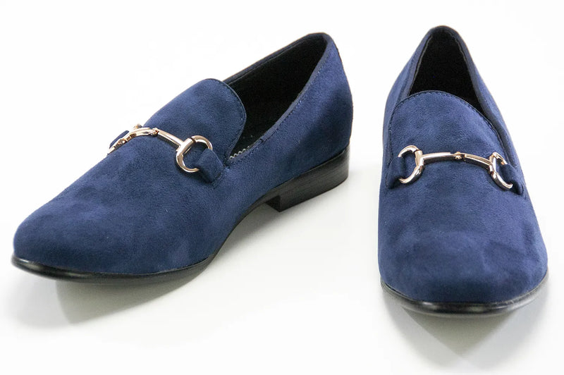 Navy Suede Horsebit Smoking Loafer
