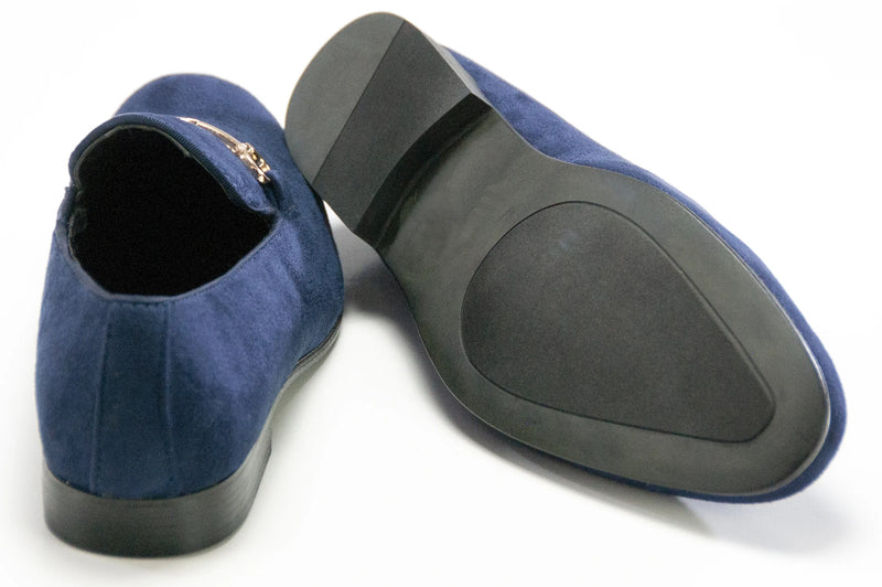 Navy Suede Horsebit Smoking Loafer