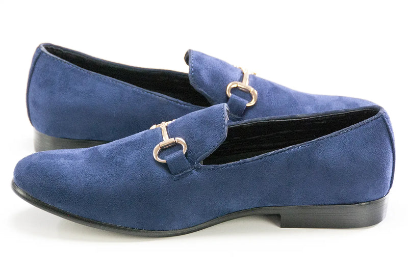 Navy Suede Horsebit Smoking Loafer