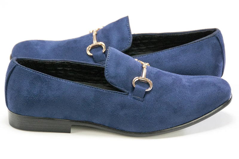 Navy Suede Horsebit Smoking Loafer
