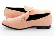 Men's Peach Pink Suede Leather Dress Loafer With Gold Chrome Bit