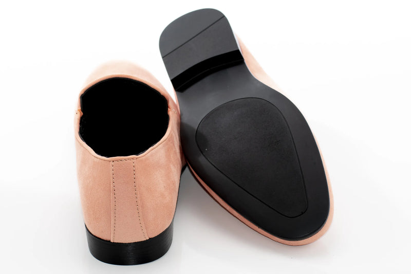 Men's Peach Pink Suede Leather Dress Loafer With Gold Chrome Bit