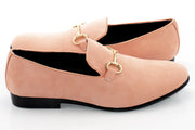 Men's Peach Pink Suede Leather Dress Loafer With Gold Chrome Bit
