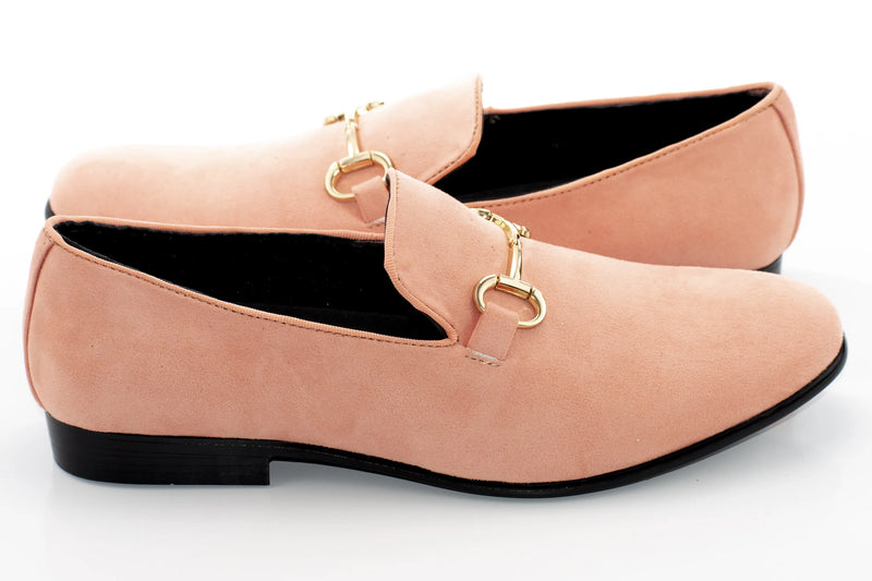 Men's Peach Pink Suede Leather Dress Loafer With Gold Chrome Bit