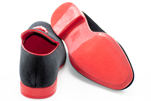 Men's Black And White Velvet Dress Loafer With Lion Bit