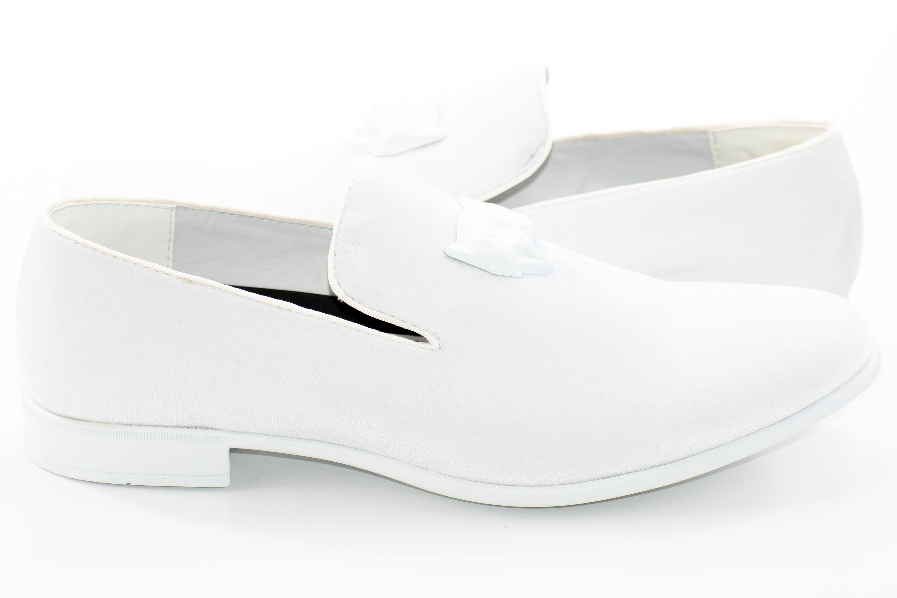 White Velvet Smoking Loafer - Quarter, Heel