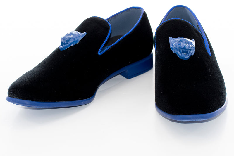 Royal and Black Velvet Smoking Loafer with Lion Bit