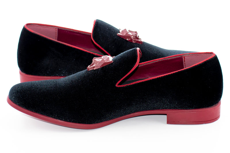 Burgundy and Black Velvet Smoking Loafer with Lion Bit
