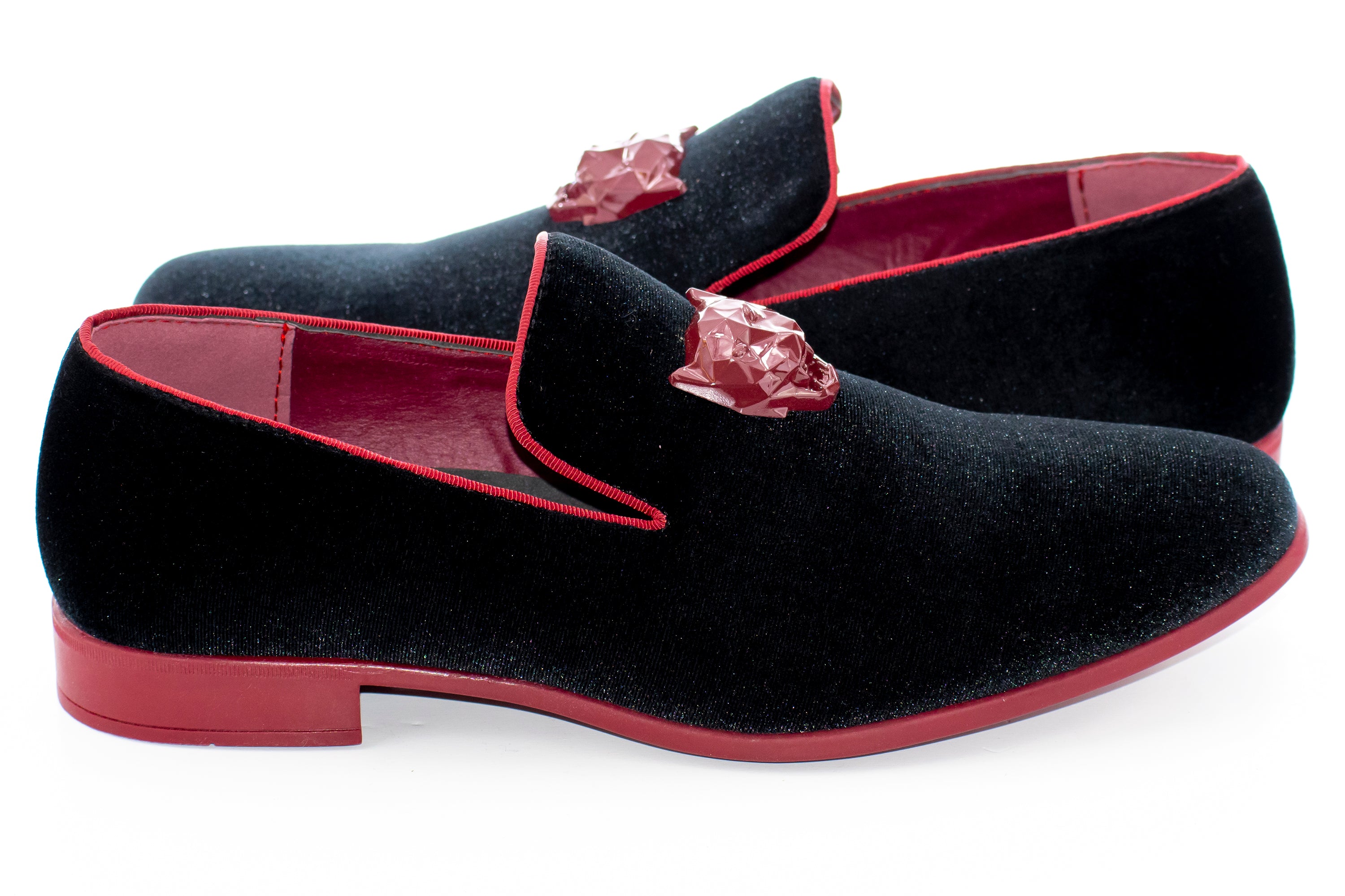 Burgundy and Black Velvet Smoking Loafer with Lion Bit