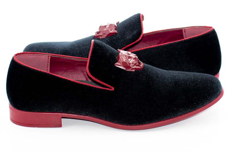 Burgundy and Black Velvet Smoking Loafer with Lion Bit