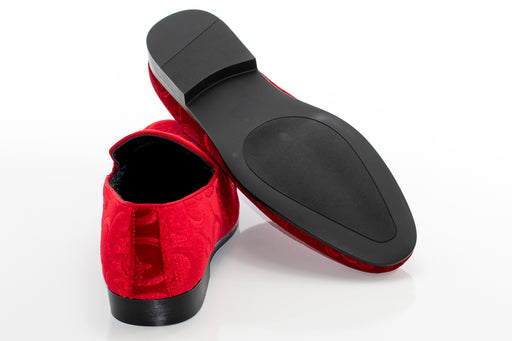 Men's Red Velvet Embroidered Dress Loafer