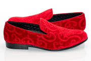 Men's Red Velvet Embroidered Dress Loafer