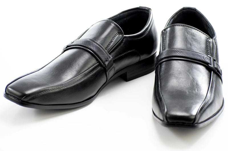 Black Slip-On Dress Textured Loafer with Strap
