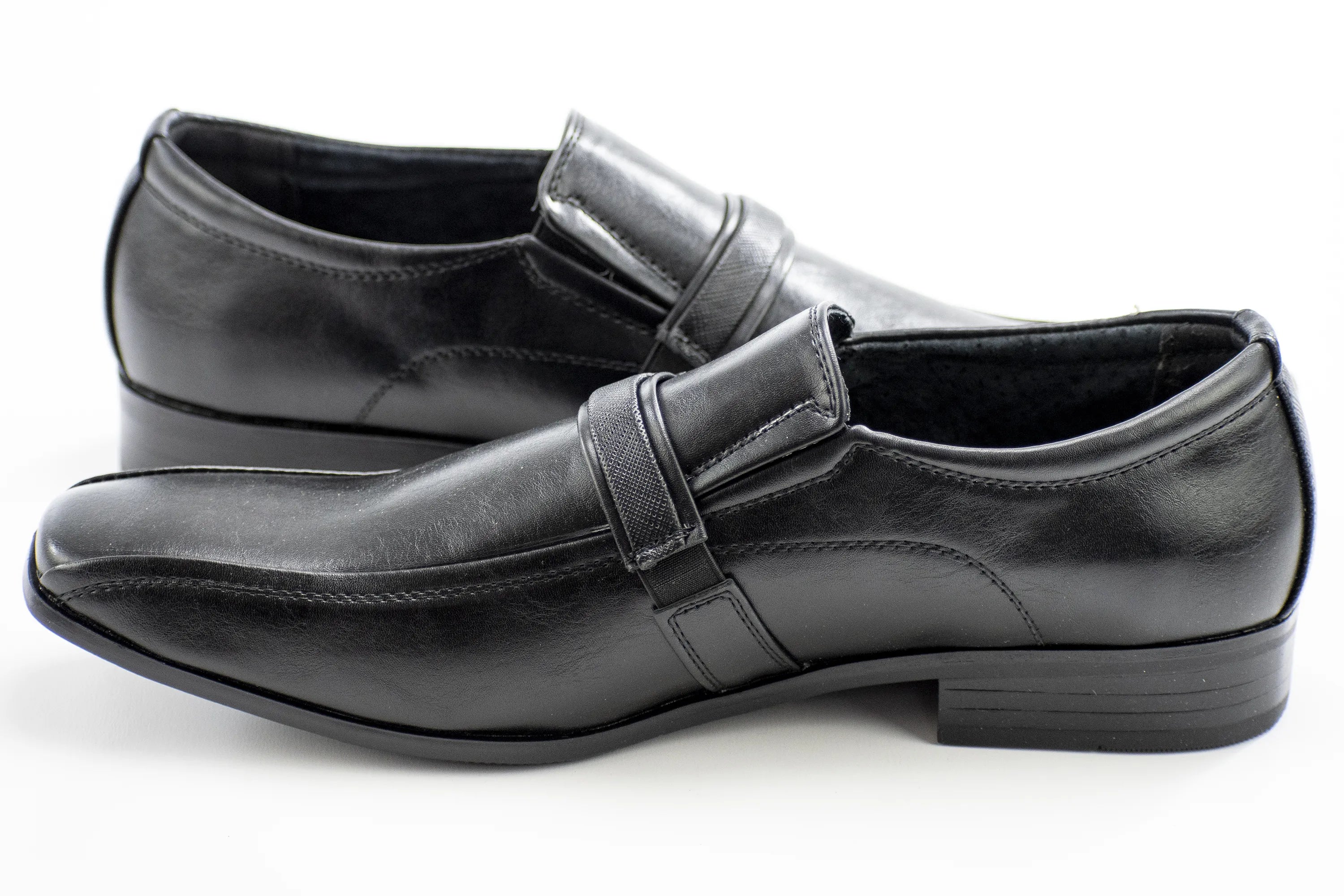 Black Slip-On Dress Textured Loafer with Strap