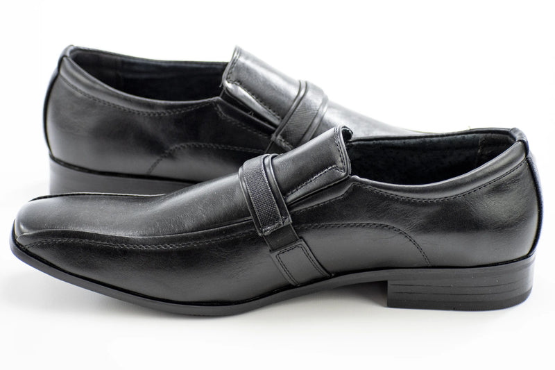 Black Slip-On Dress Textured Loafer with Strap