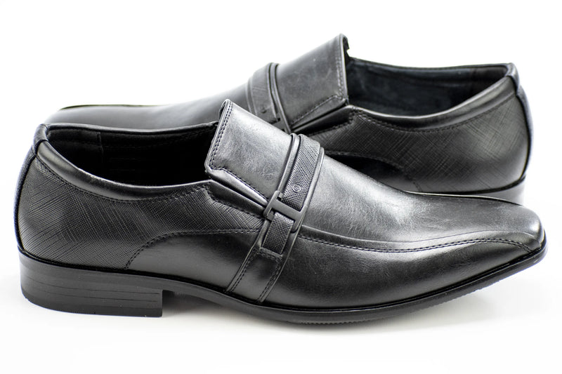 Black Slip-On Dress Textured Loafer with Strap