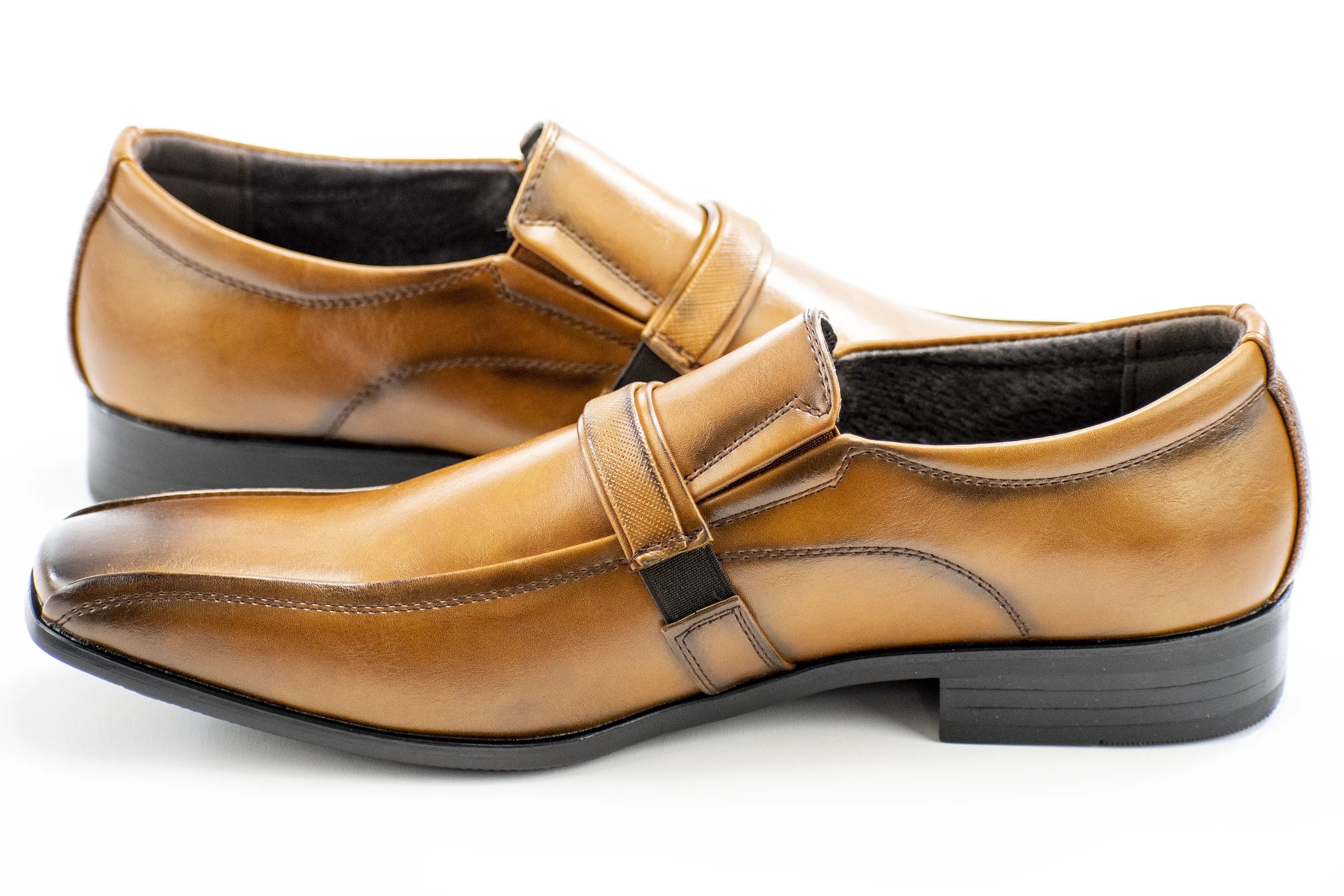 Cognac Textured Slip-On Dress Loafer With Strap
