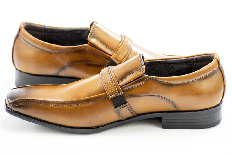 Cognac Textured Slip-On Dress Loafer With Strap