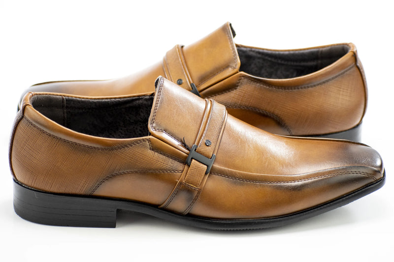 Cognac Textured Slip-On Dress Loafer With Strap