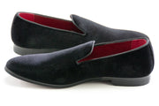 Men's Black Velvet Slip-On Loafer Quarter, Heel