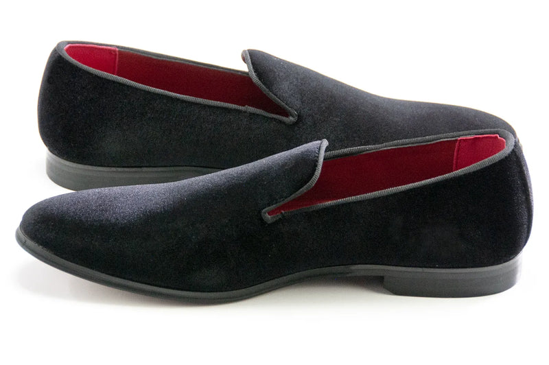 Men's Black Velvet Slip-On Loafer Quarter, Heel