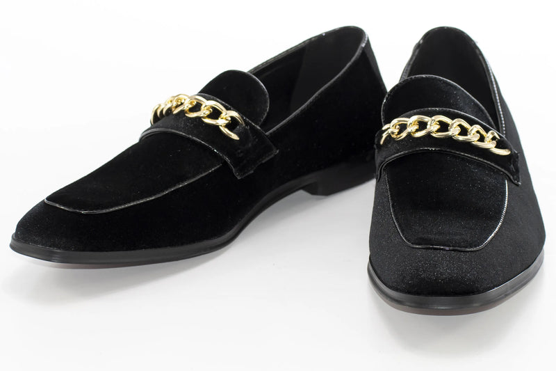 Black Velvet Chain Link Smoking Loafer
